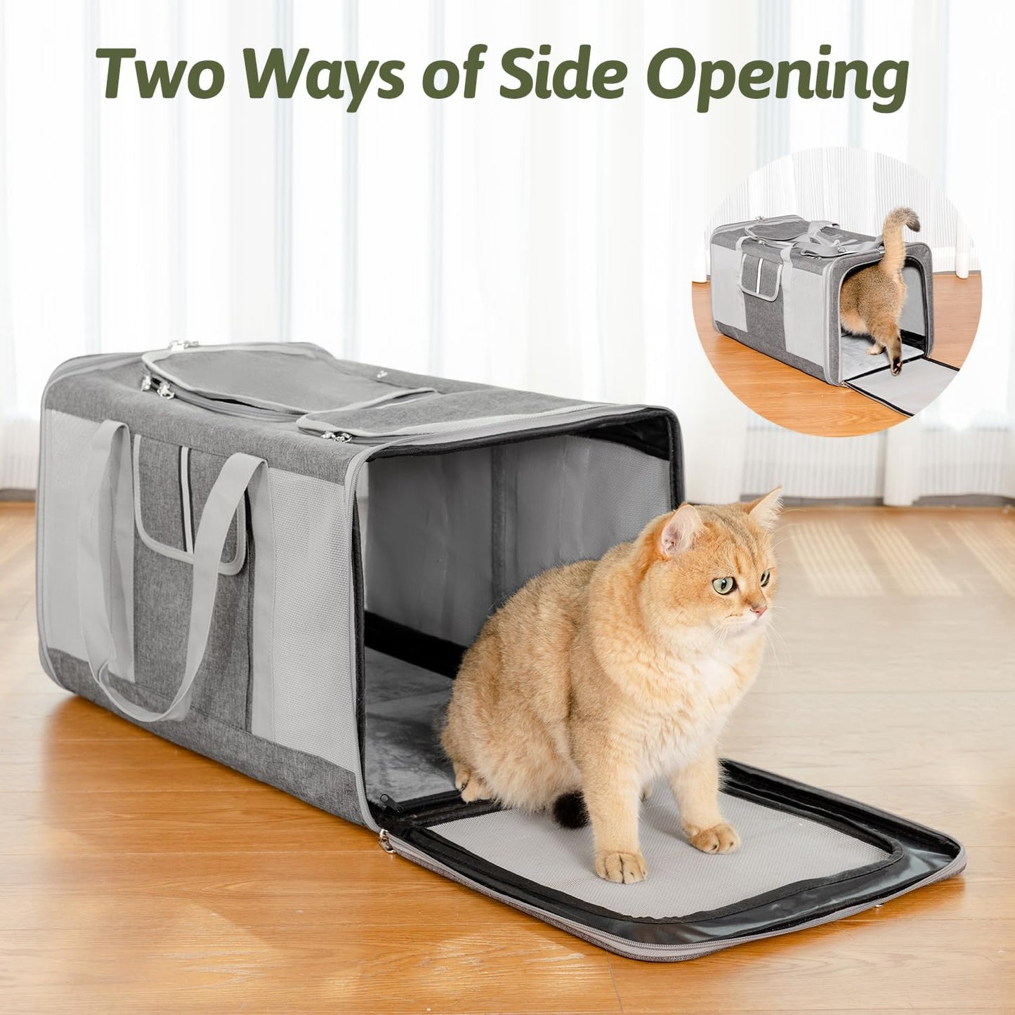 Extra Large Cat Carrier for 2 Cats, 24x 14x 16in Pet Carrier for Cat and Dog Up to 40lbs, All-Sided Large Mesh Cat Carrier with Great Ventilation, Portable Soft Sided Pet Carrier for Traveling