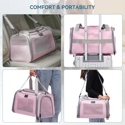 PETSFIT Cat Carrier, Pet Carrier Airline Approved, Cat Travel Carrier for Small and Medium Cats Under 12 Lbs, Soft Sided Kitten Carrier with Cozy Extendable Mat, Cat Carrier Bag, Pink