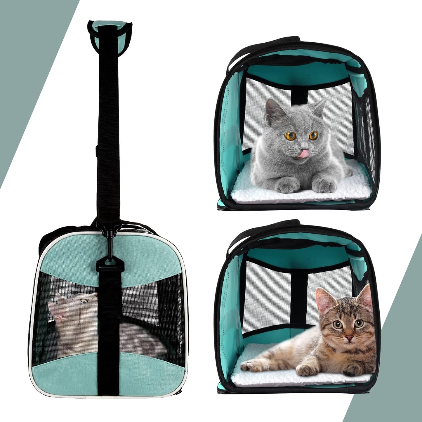 Cat Carrying Case Pet Dog Carrier Soft-Sided Cat Bag Airline Approved, Pet Travel Carrier Up to 15 Lbs, Collapsible Cat Carrier Dog Carrier for Medium Cats Small Cats Dogs(17x11x11 Green)