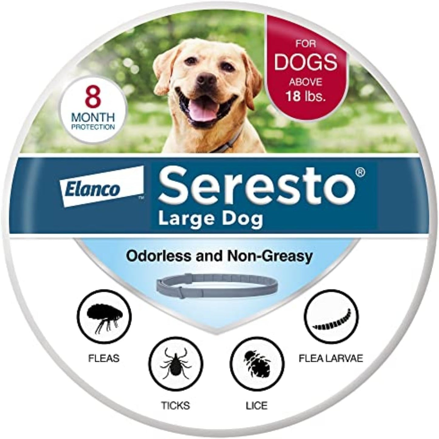 Seresto Large Dog Vet-Recommended Flea & Tick Treatment & Prevention Collar for Dogs Over 18 lbs. | 8 Months Protection