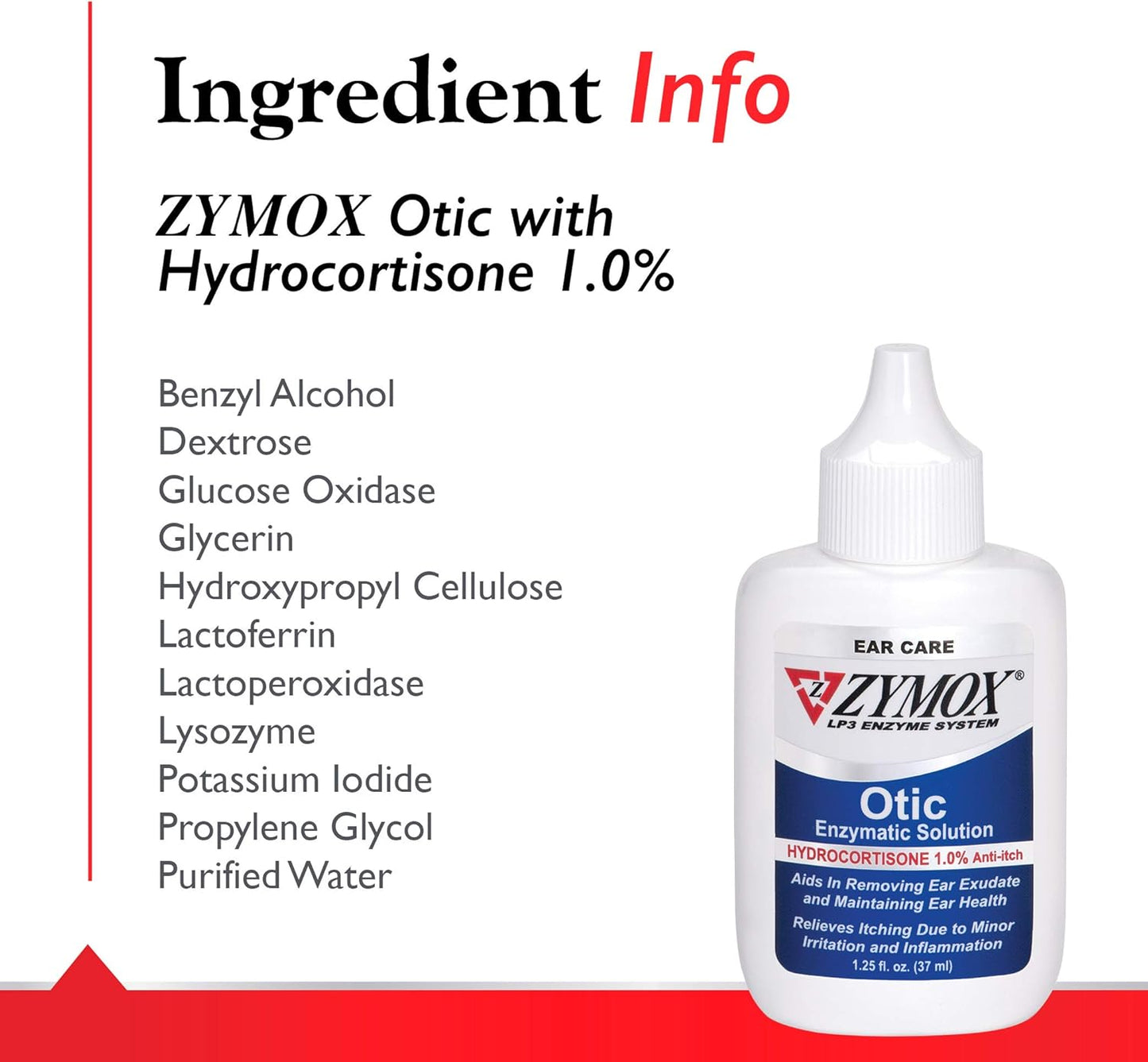 Zymox Otic Enzymatic Solution for Dogs and Cats to Soothe Ear Infections with 1% Hydrocortisone for Itch Relief, 1.25oz