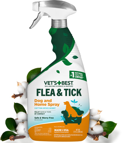 Vet's Best Flea and Tick Home Spray - Dog Flea and Tick Treatment for Home - Plant-Based Formula - Certified Natural Oils,Green - 32 oz