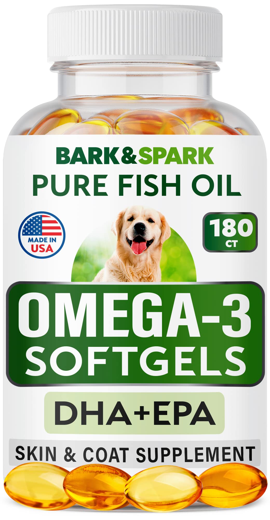 BARK&SPARK Omega 3 for Dogs - 180 Fish Oil Treats for Dog Shedding, Skin Allergy, Itch Relief, Hot Spots Treatment - Joint Health - Skin and Coat Supplement - EPA & DHA Fatty Acids - Salmon Oil