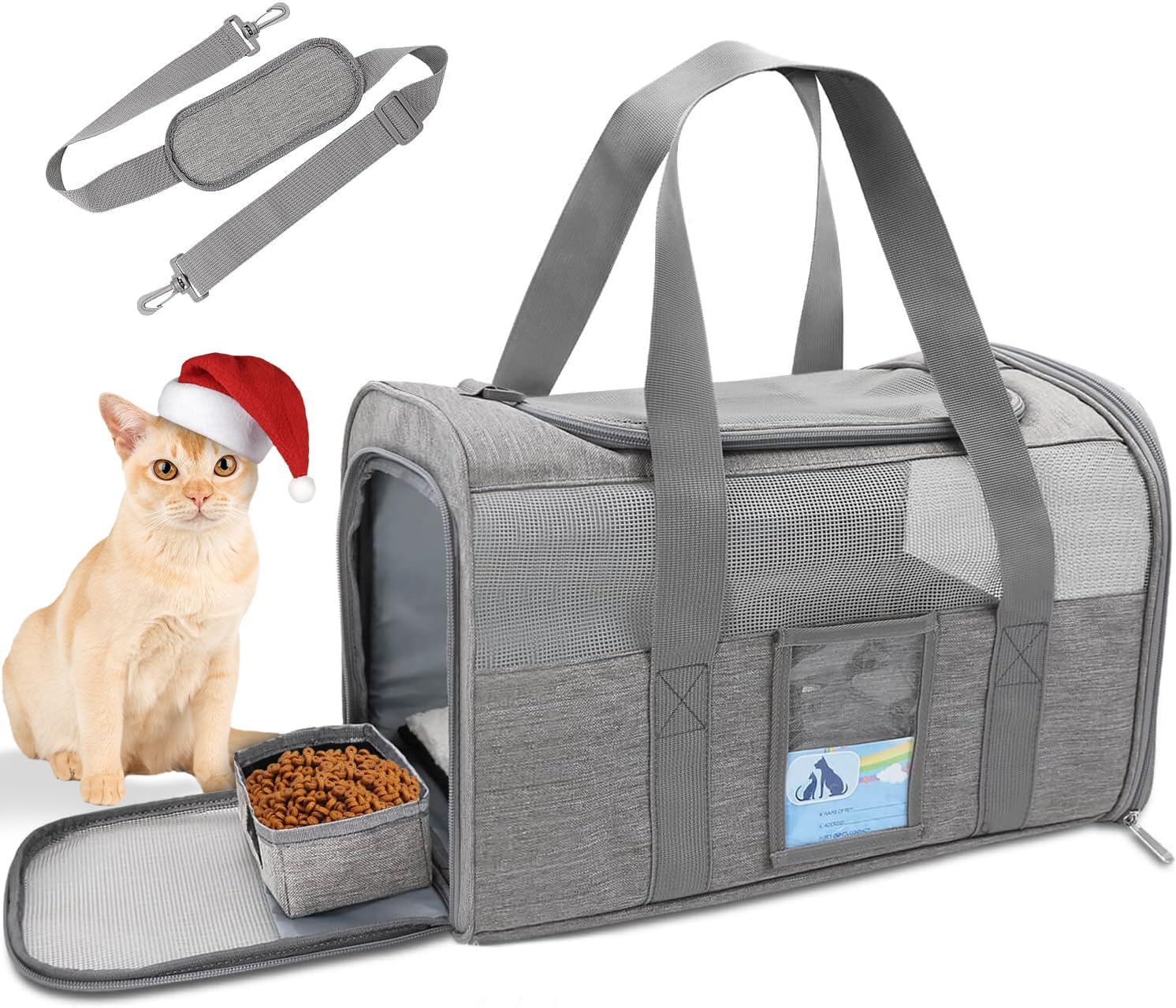 Refrze Pet Carrier Airline Approved, Cat Carriers for Medium Cats Small Cats, Soft Dog Carriers for Small Dogs Medium Dogs, TSA Approved Pet Carrier for Cats Dogs of 15 Lbs, Puppy Carrier,Grey