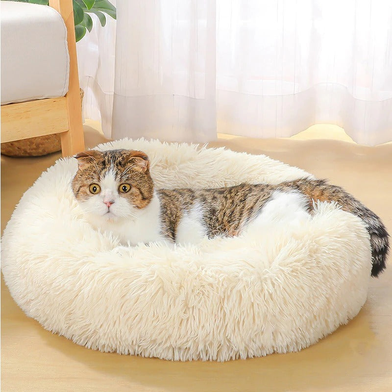 Calming Dog & Cat Bed, Anti-Anxiety Donut Cuddle Warming Cozy Soft Round Bed, Fluffy Faux Fur Plush Cushion Bed for Small Medium Dogs and Cats - LukkyDeals