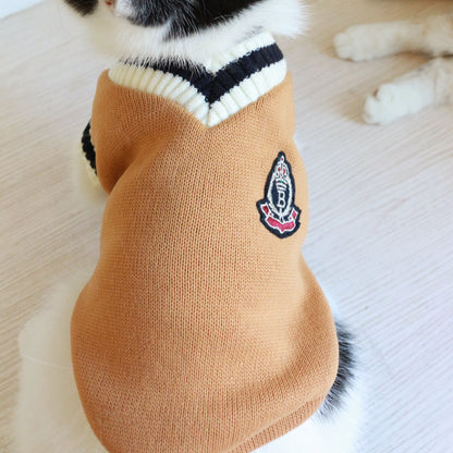 American College Style Fleece Cat Knit Sweater Sleeveless Vest