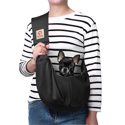 Tomkas Small Dog Sling Carrier - Adjustable Strap & Zip Pocket - Suitable for Puppies (Black) LukkyDeals