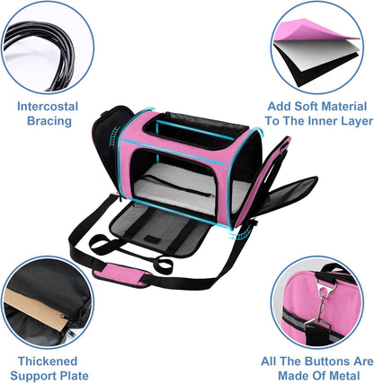 Soundy Dog Carrier Cat Carriers Airline Approved Pet Carrier for Small Medium Dogs Cats Under 15Lbs Puppies Collapsible Soft Sided TSA Travel Puppy Carrier Bag (Medium, Pink)