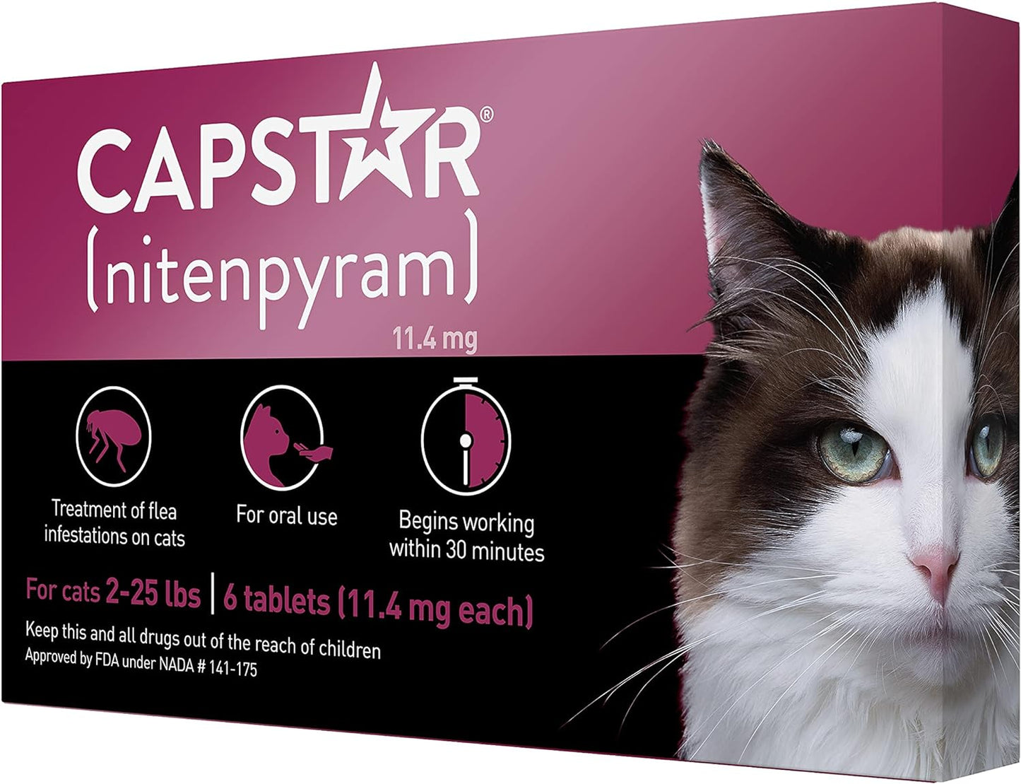 CAPSTAR (nitenpyram) Oral Flea Treatment for Cats, Fast Acting Tablets Start Killing Fleas in 30 Minutes, Cats 2-25 lbs, 6 Doses