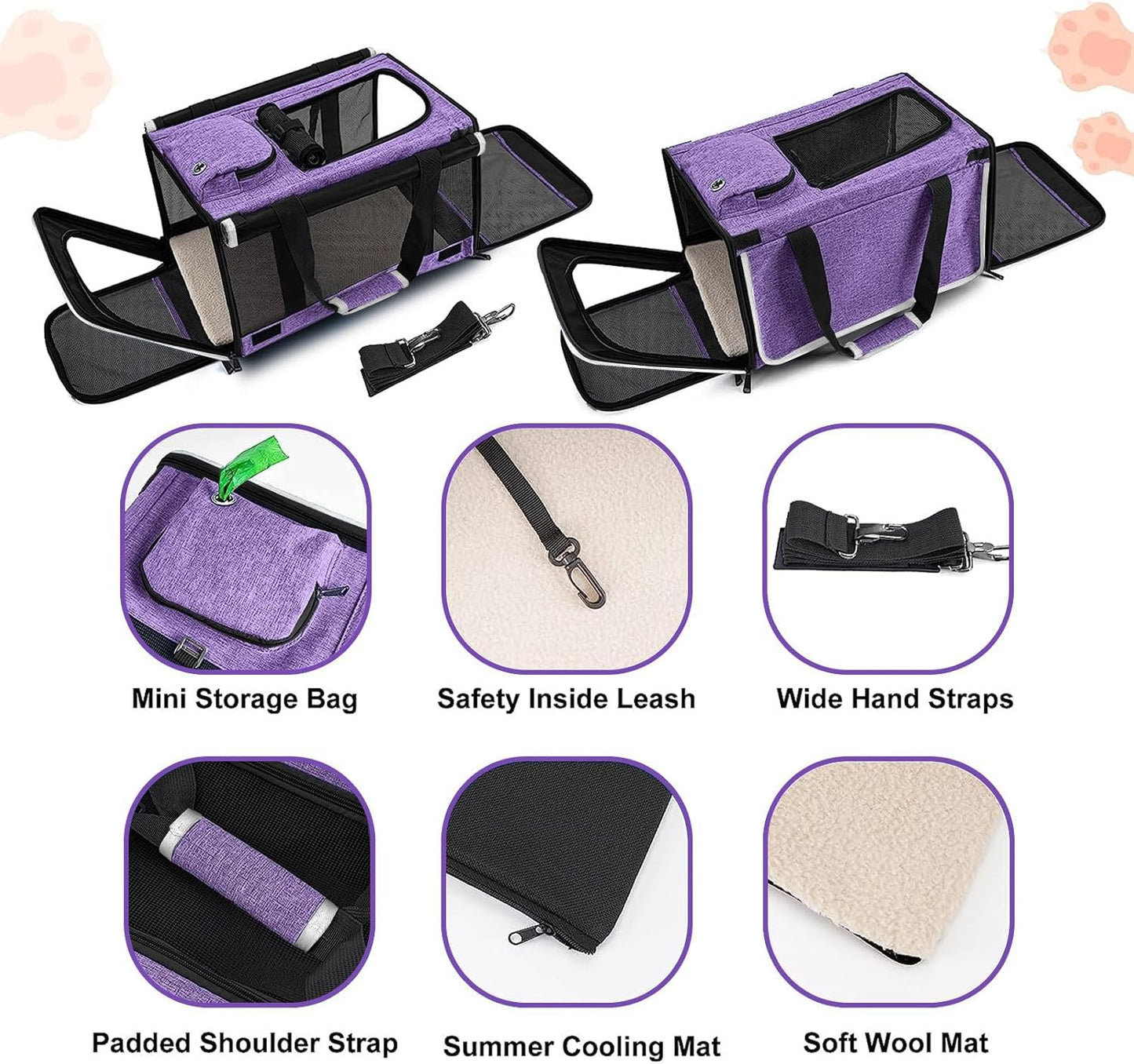 Carrying Bag for Yorkie Dog Travel Kennel Ventilated Softside Pet Carrier Tiny Dog Crate for Teacup Poodle 12lb Large Kitty Transport Cage with Cover Chihuahua Supply Purple