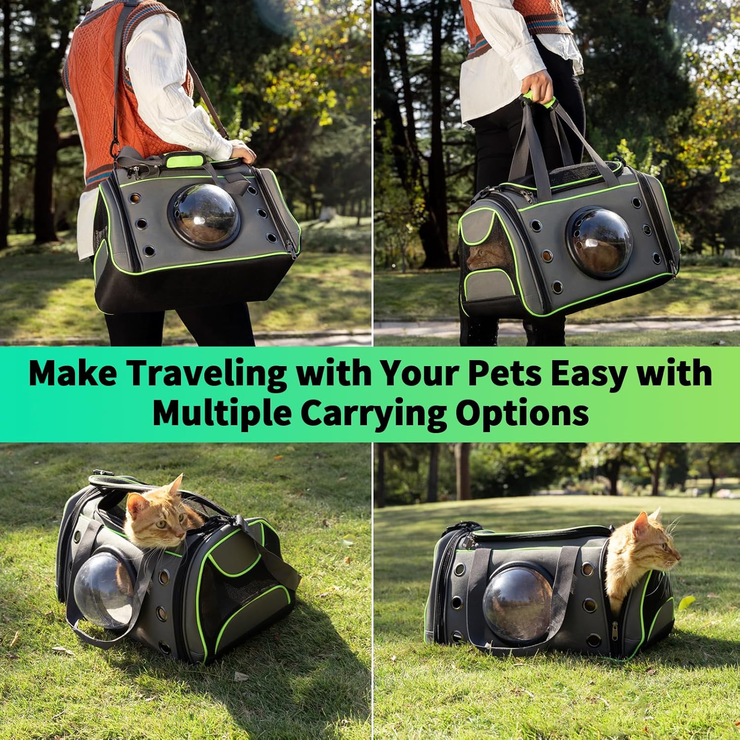 Cat Carrier Soft-Sided, Pet Carrier with Bubble Window, Removable Pad and Adjustable Shoulder Strap, Cat Carrier Bag Ideal for Cats and Small Dogs