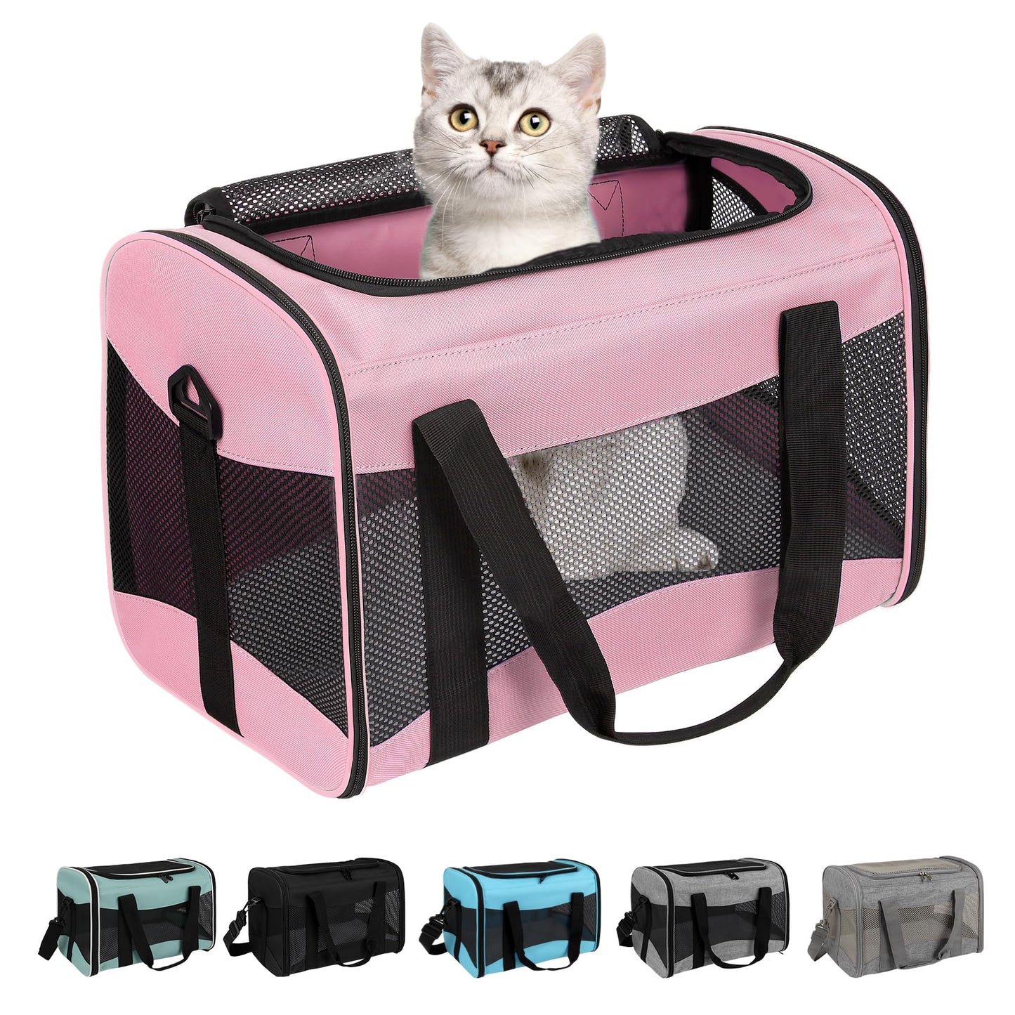 Cat Carrying Case Pet Dog Carrier Soft-Sided Cat Bag Airline Approved, Pet Travel Carrier Up to 15 Lbs, Collapsible Cat Carrier Dog Carrier for Medium Cats Small Cats Dogs(17x11x11 Green)