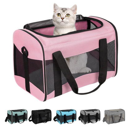 Cat Carrying Case Pet Dog Carrier Soft-Sided Cat Bag Airline Approved, Pet Travel Carrier Up to 15 Lbs, Collapsible Cat Carrier Dog Carrier for Medium Cats Small Cats Dogs(17x11x11 Green)