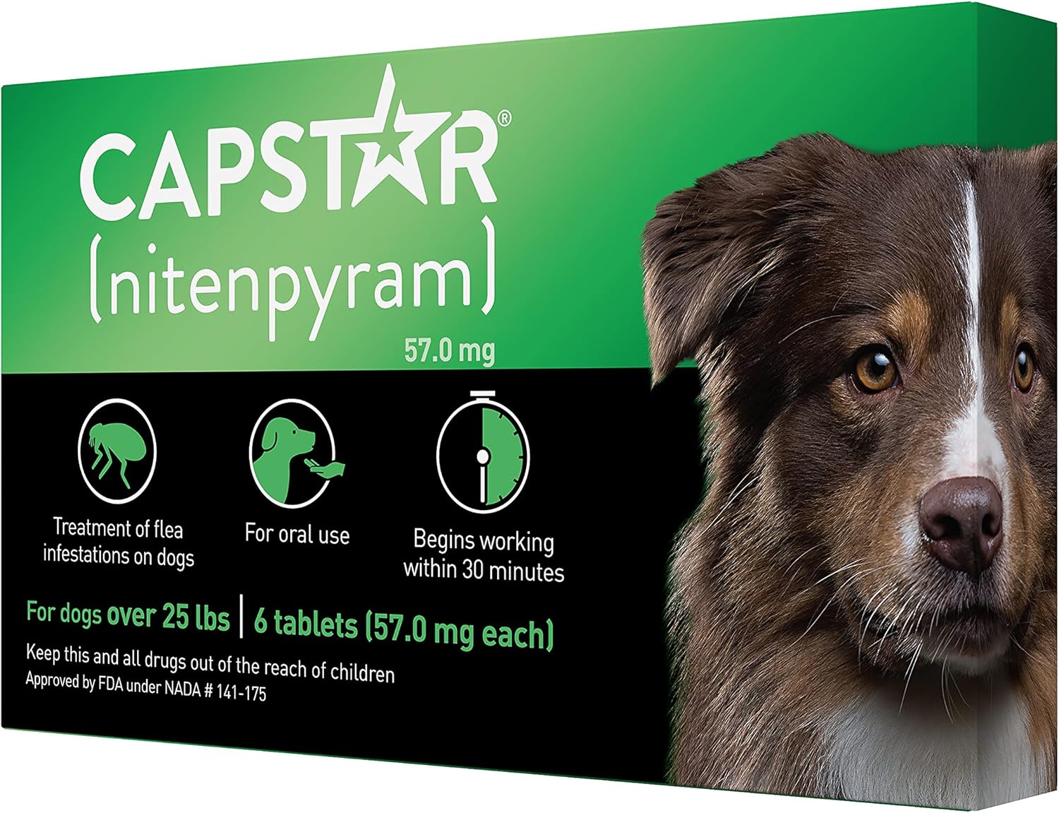 CAPSTAR Oral Flea Treatment for Dogs, Fast Acting Tablets Start Killing Fleas in 30 Minutes, Medium & Large Dogs (Over 25 lbs), 6 Doses