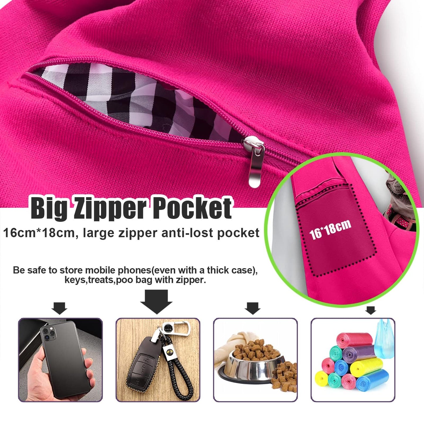 Tomkas Small Dog Sling Carrier - Adjustable Strap & Zip Pocket - Suitable for Puppies (Black) LukkyDeals