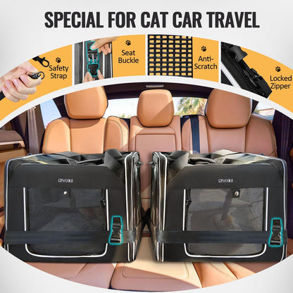 Petskd Portable Double Cat Carrier 2in1 Cat Car Travel Carrier 36x17x17in Dual Large Cat Carrier with Litter Box Pet Travel Carrier for Multiple Cats Soft Collapsible Carrier for Long Distance Travel