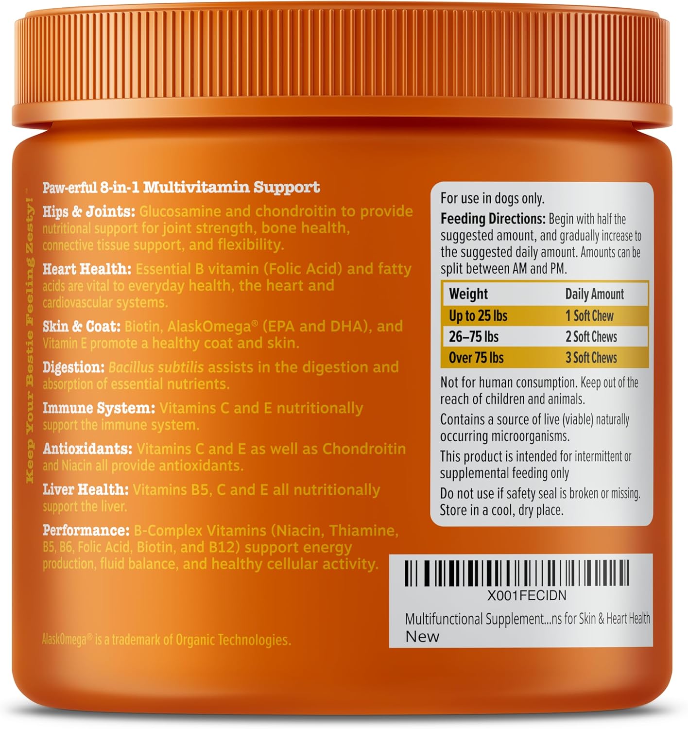 Zesty Paws Multivitamin Treats for Dogs - Glucosamine Chondroitin for Joint Support + Digestive Enzymes & Probiotics - Grain Free Dog Vitamin for Skin & Coat + Immune Health - Chicken Flavor - 90ct