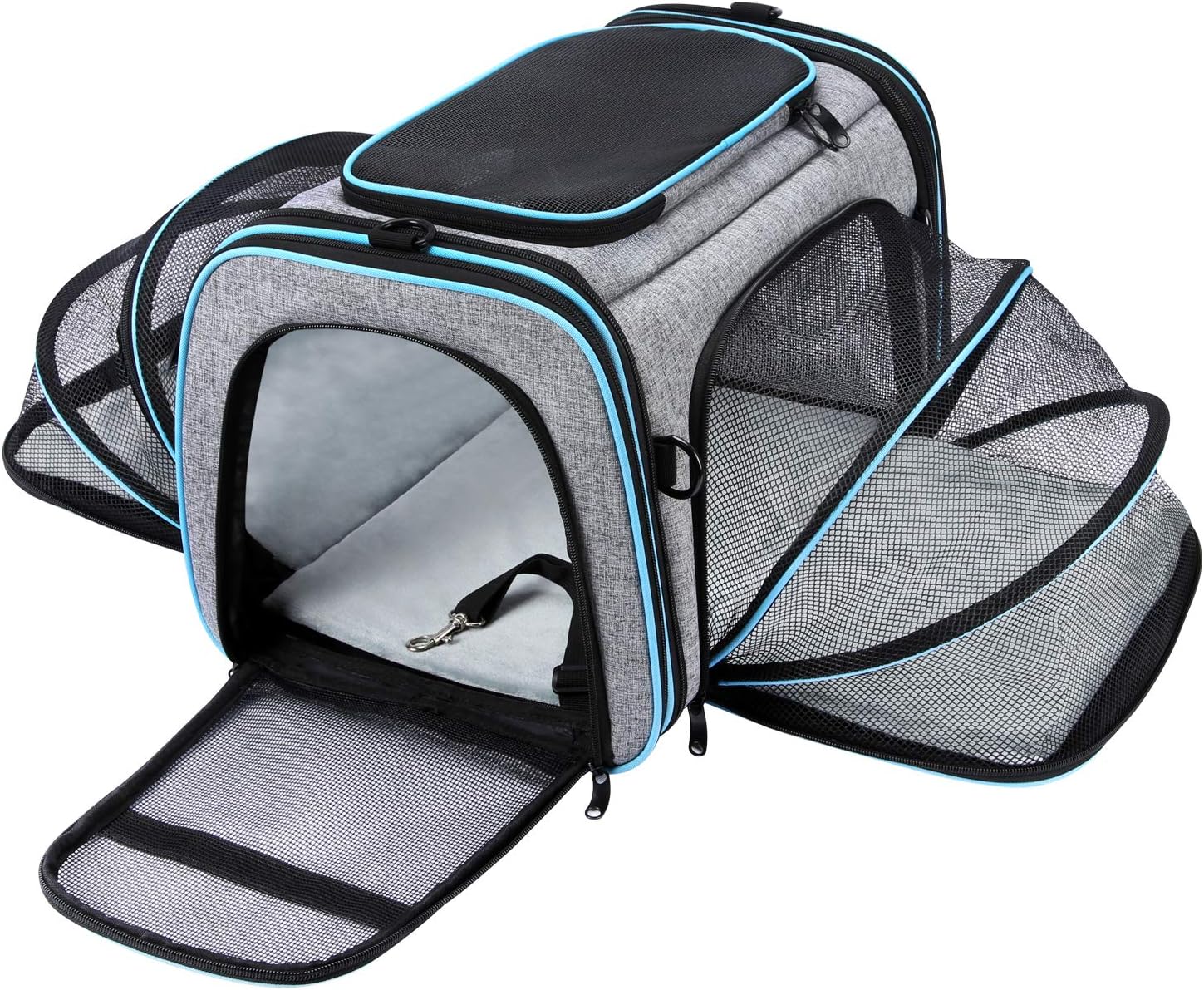 Airline Approved Pet Carrier, Large Soft Sided Pet Travel TSA Carrier 4 Sides Expandable Cat Collapsible Carrier with Removable Fleece Pad and Pockets for Cats Dogs and Small Animals