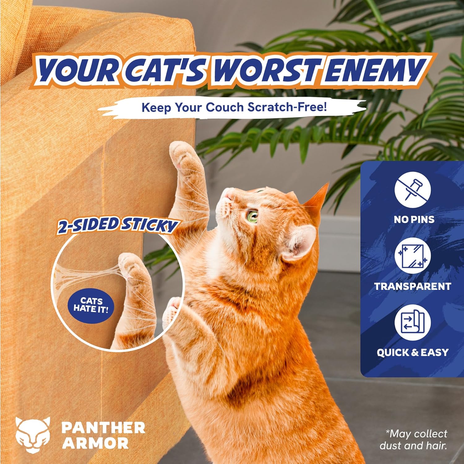 Panther Armor Cat Scratch Deterrent Double Sided Anti Scratching Sticky Tape - Furniture Protector and Cat Training Tape - Couch Corner Protector for Cats (12-Pack)