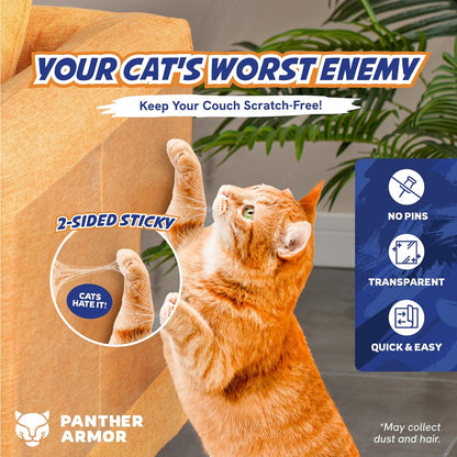 Panther Armor Cat Scratch Deterrent Double Sided Anti Scratching Sticky Tape - Furniture Protector and Cat Training Tape - Couch Corner Protector for Cats (12-Pack)