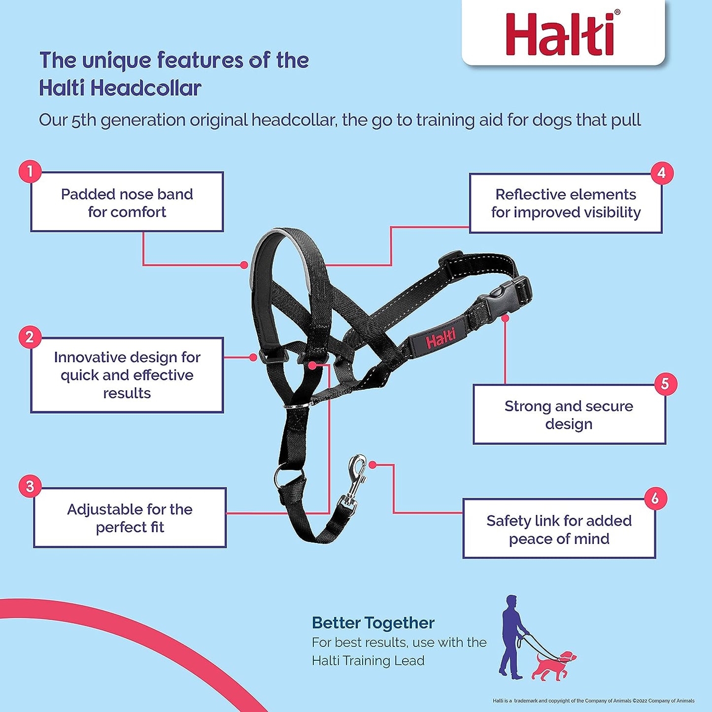 HALTI Headcollar - To Stop Your Dog Pulling on the Leash. Adjustable, Reflective and Lightweight, with Padded Nose Band. Dog Training Anti-Pull Collar for Medium Dogs (Size 3, Black)