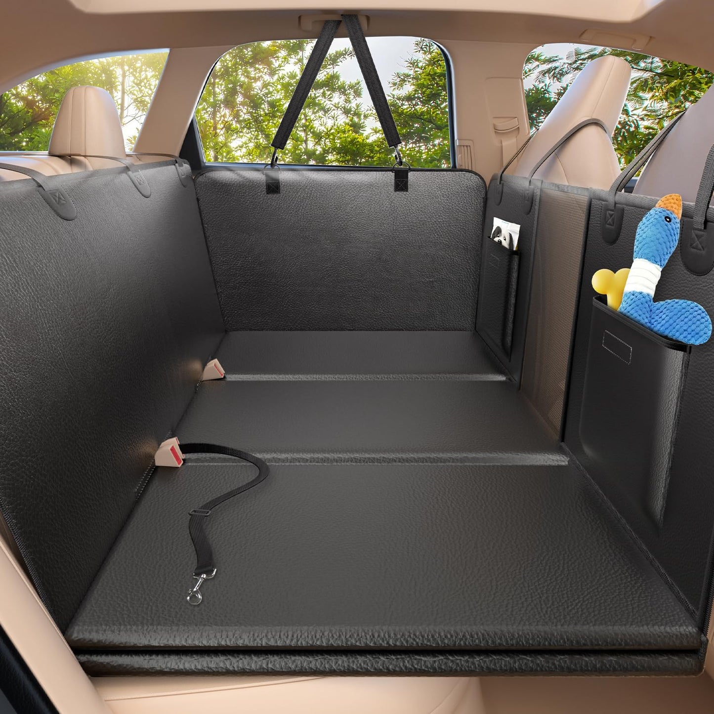 Back Seat Extender for Dogs-Large Space, Dog Car Seat Cover Hard Bottom Holds 400lbs, Sturdy Backseat Extender for Dogs, Waterproof Dog Hammock for Car Dog Car Bed for Car, SUV, Truck