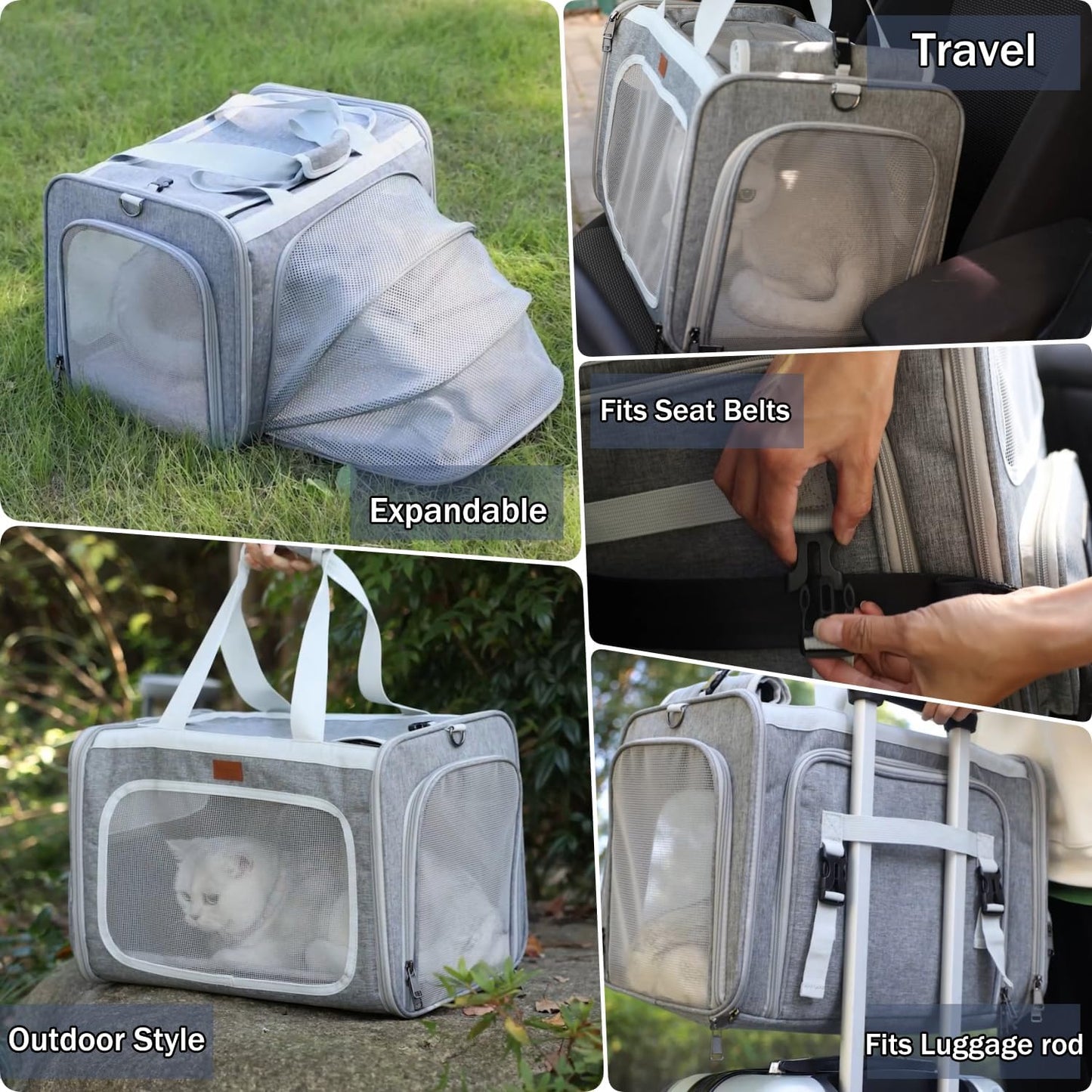 Cat Carrier for Small Dog Expandable, Grey,TSA Airline Approved,Puppy Handbag Bunny Rabbit Purse Small Animal Tote Traveling Outdoor Picnic Carry