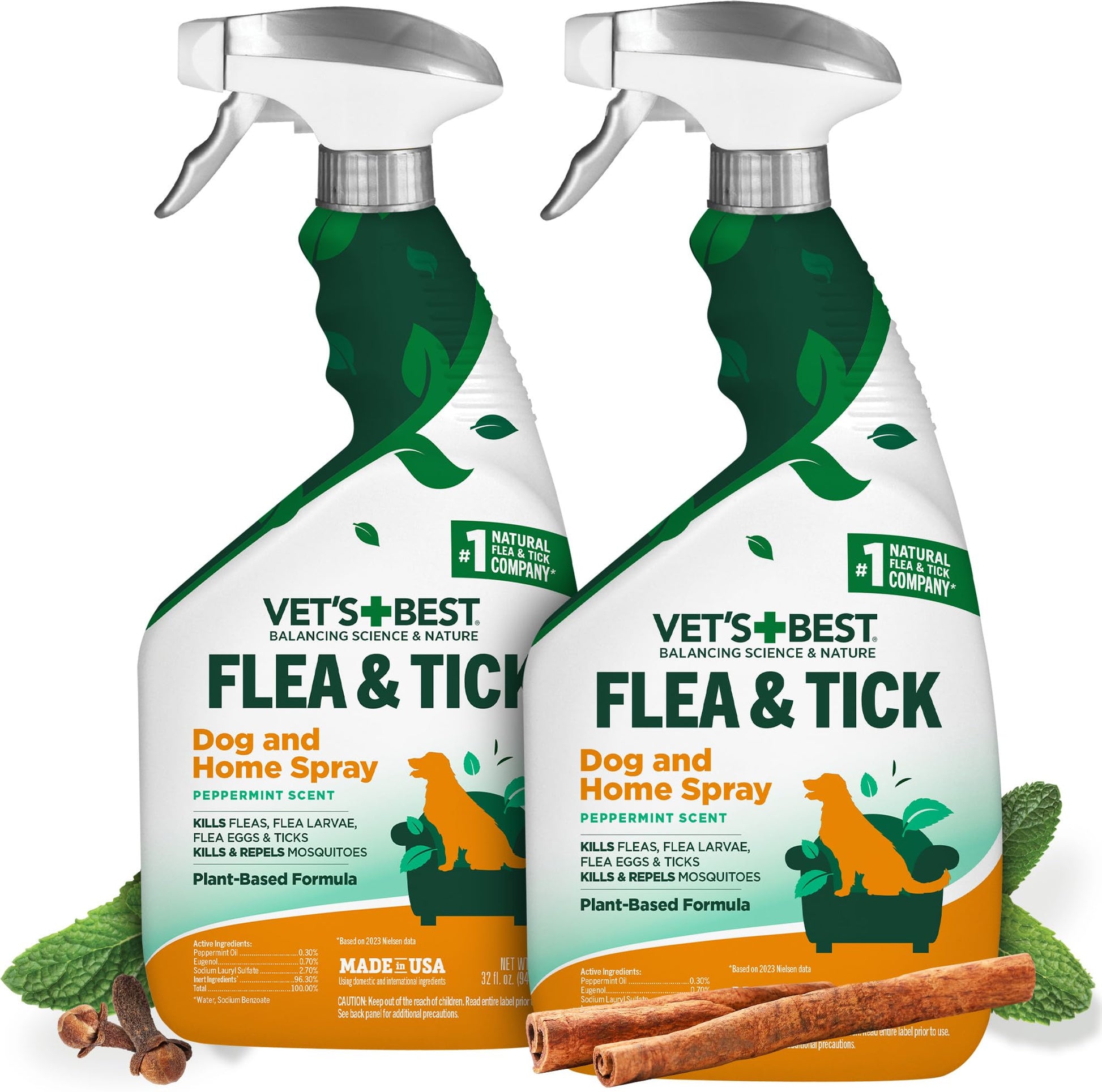 Vet's Best Flea and Tick Home Spray - Dog Flea and Tick Treatment for Home - Plant-Based Formula - Certified Natural Oils,Green - 32 oz