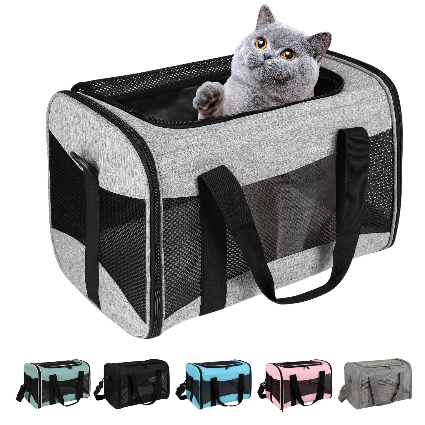 Cat Carrying Case Pet Dog Carrier Soft-Sided Cat Bag Airline Approved, Pet Travel Carrier Up to 15 Lbs, Collapsible Cat Carrier Dog Carrier for Medium Cats Small Cats Dogs(17x11x11 Green)