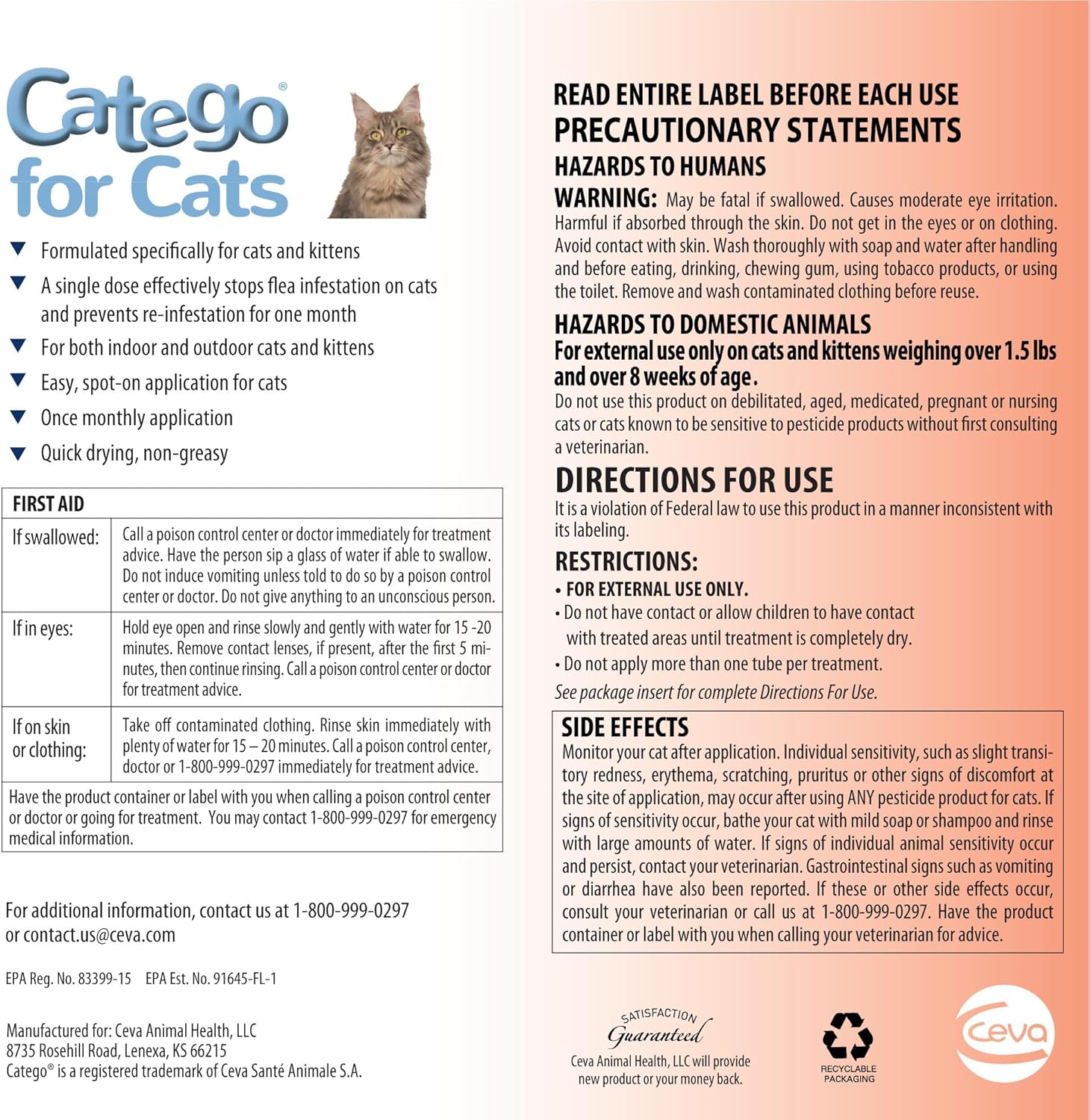 Catego for Cats Flea and Tick Treatment & Prevention (over 1.5 lbs) 3-month supply