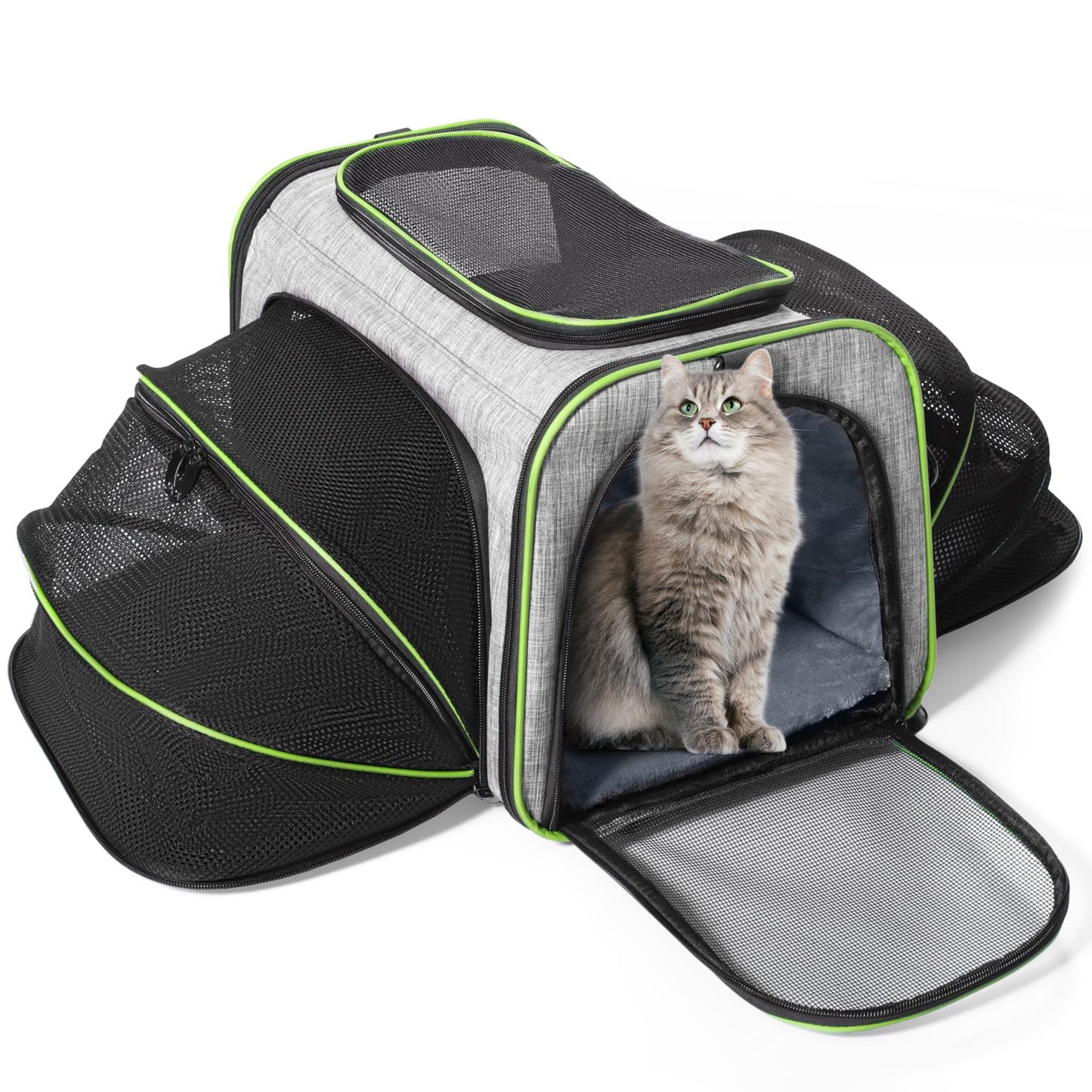 Siivton 4 Way Expandable Pet Carrier, Airline Approved Collapsible Cat Soft-Sided Carriers W/Removable Fleece Pad for Cats, Puppy, Small Dogs (18"x 11"x 11")