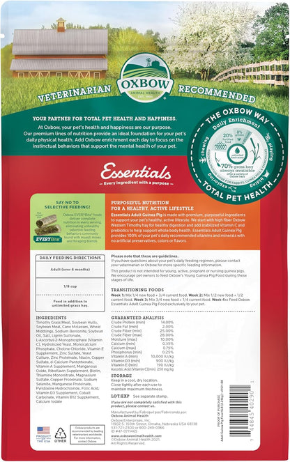 Oxbow Essentials Adult Guinea Pig Food - All Natural Adult Guinea Pig Pellets- Veterinarian Recommended- No Artificial Ingredients- All Natural Vitamins & Minerals- Made in the USA - 5 lb.