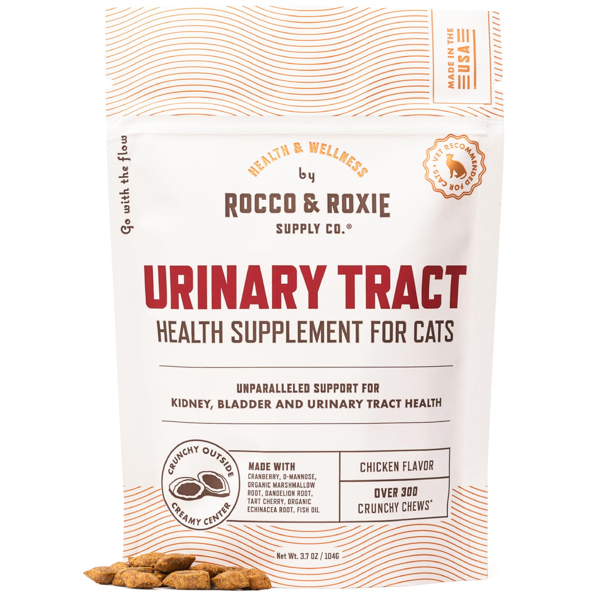 Rocco & Roxie Cat Probiotic Health Supplement for Cats, Prebiotic and Postbiotic for Digestive + Gut Support, Constipation Relief, Anti Diarrhea, Supplements & Vitamins, Chicken Flavored Crunchy Chews