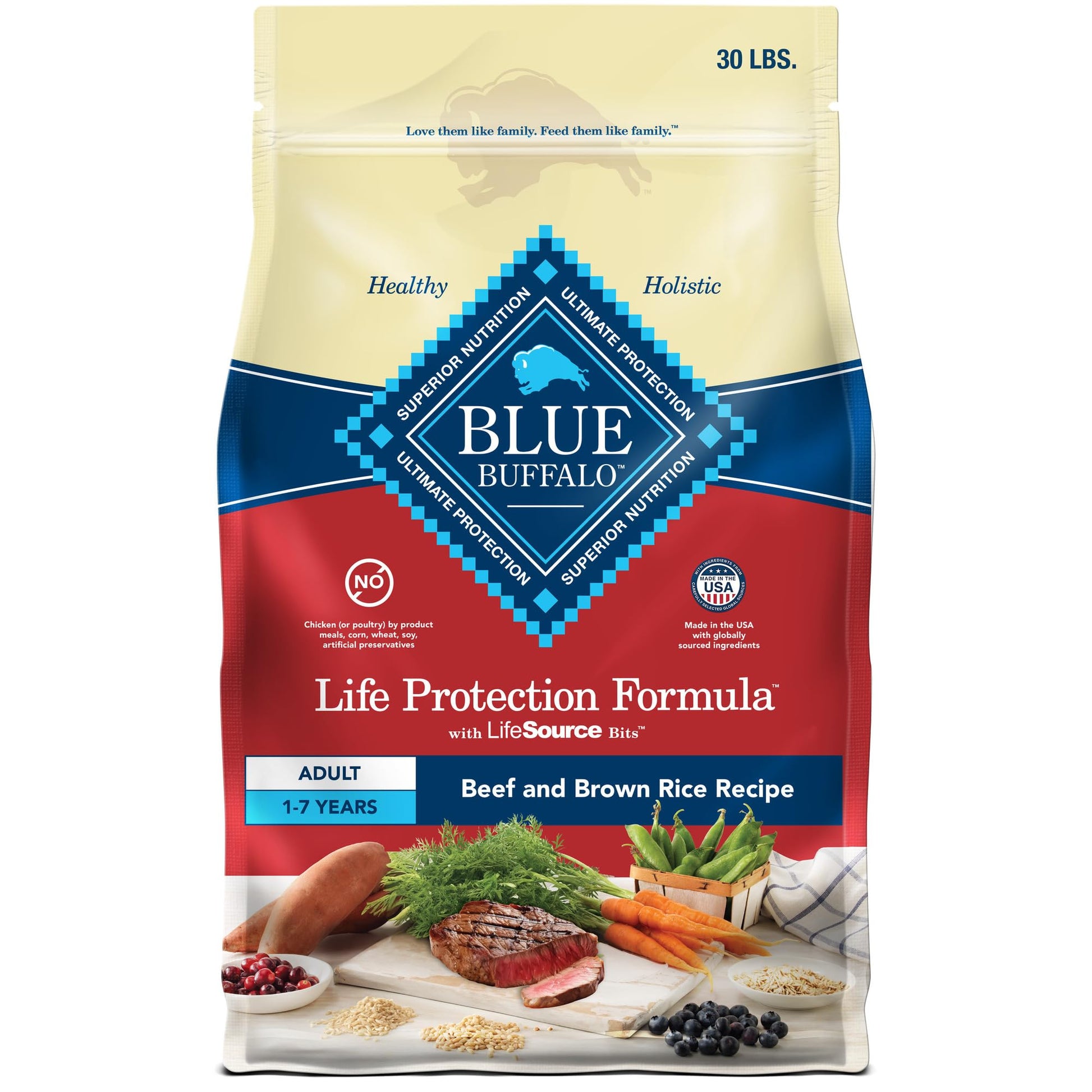 Blue Buffalo Life Protection Formula Adult Dry Dog Food, Helps Build and Maintain Strong Muscles, Made with Natural Ingredients, Chicken & Brown Rice Recipe, 30-lb. Bag