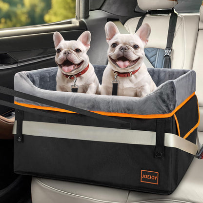 JOEJOY Small Dog Car Seat for Small Dogs, Portable Puppy Dog Booster Seat for Car with Clip-On Safety Leash, Adjustable Straps Perfect for Small Pets Up to 25lbs (Grey)