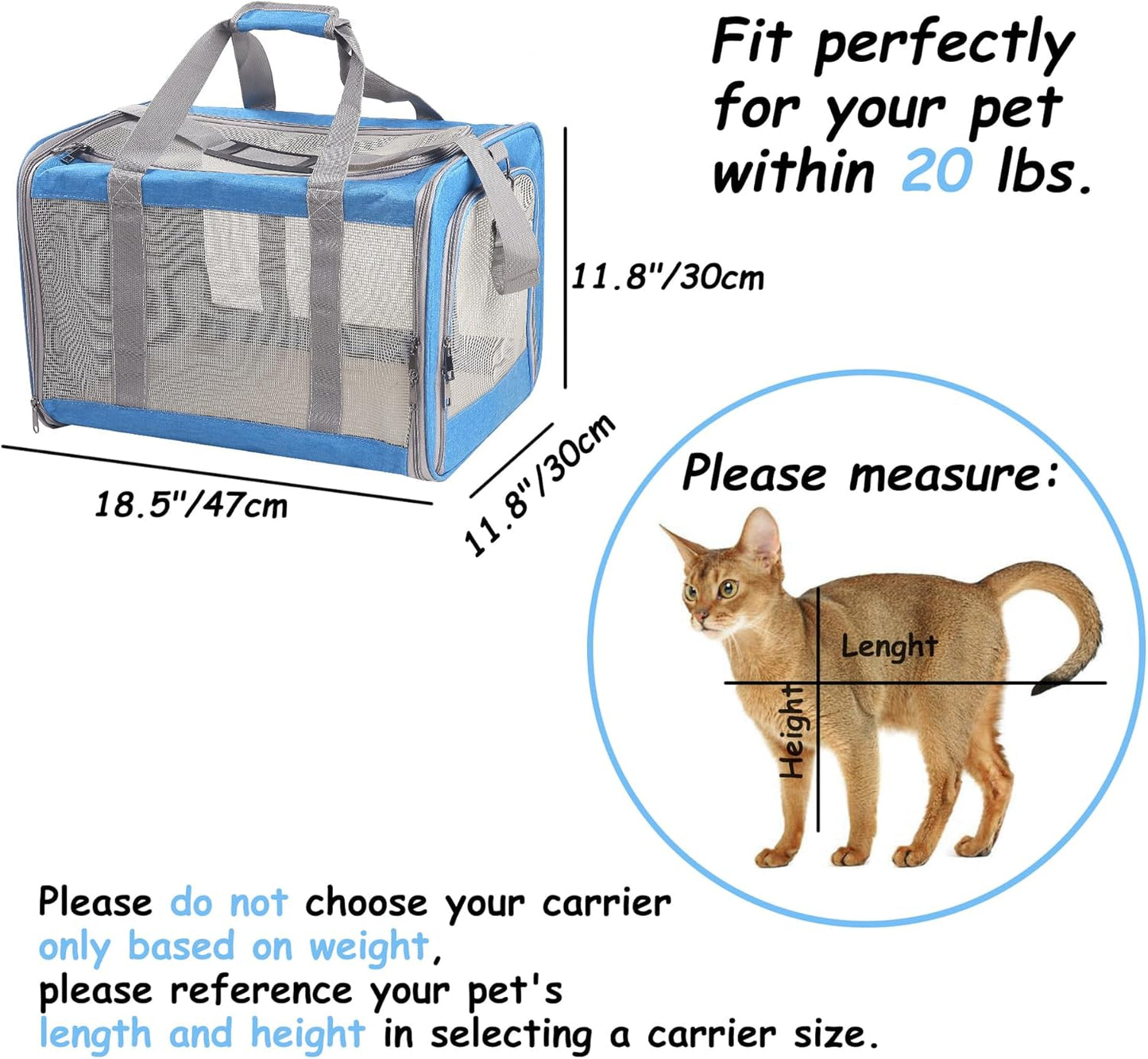 Cat Carrier for Small Cat Pet Carrier for Large and Medium Cat Puppies Portable Cat Carrier Soft Pet Travel Carrier for Cats Cat Bag Carrier Airline Approved Cat Carrier(Large Blue)