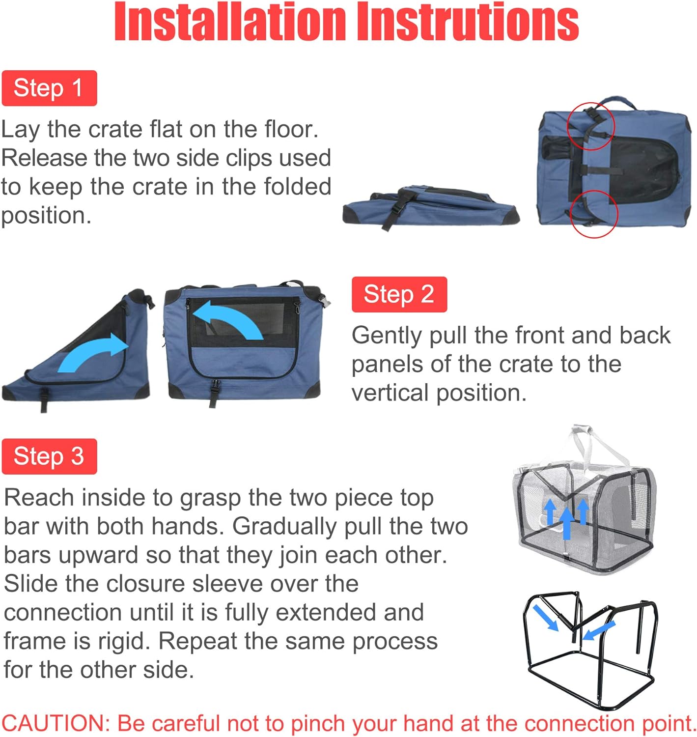 Large Cat Carrier 24"x16.5"x16.5" Portable Dog Crate for Small Medium Dogs Collapsible Traveling Pet Crate with Collapsible Bowl