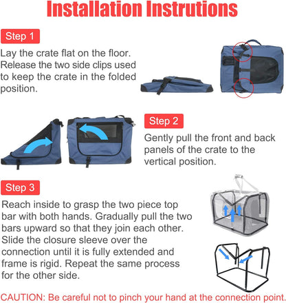 Large Cat Carrier 24"x16.5"x16.5" Portable Dog Crate for Small Medium Dogs Collapsible Traveling Pet Crate with Collapsible Bowl