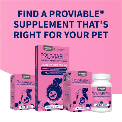 Nutramax Proviable Digestive Health Supplement Multi-Strain Probiotics and Prebiotics for Cats and Dogs - With 7 Strains of Bacteria, 30 Capsules