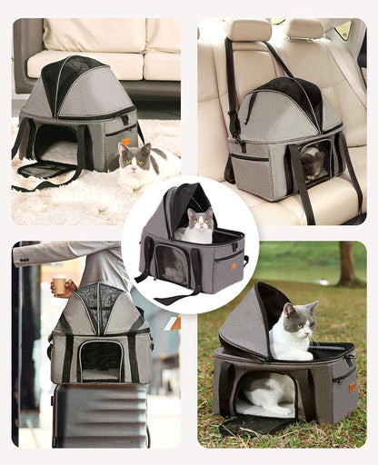 BurgeonNest Top-Expandable Large Cat Carrier, Soft Sided Pet Bag Carrier for Large Cat 15 lbs, Upgrade Small Dog Car Seat, Collapsible Puppy Travel Bag with Semi-Open Mode Canopy, Easy to Get Pet in