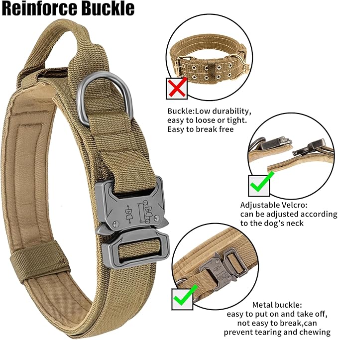 Tactical Dog Collar – Adjustable Military Nylon Collar with Heavy-Duty Metal Buckle & Handle - LukkyDeals