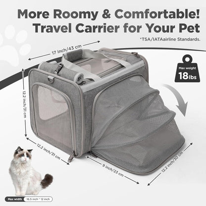 Cat Carrier for Small Dog Expandable, Grey,TSA Airline Approved,Puppy Handbag Bunny Rabbit Purse Small Animal Tote Traveling Outdoor Picnic Carry