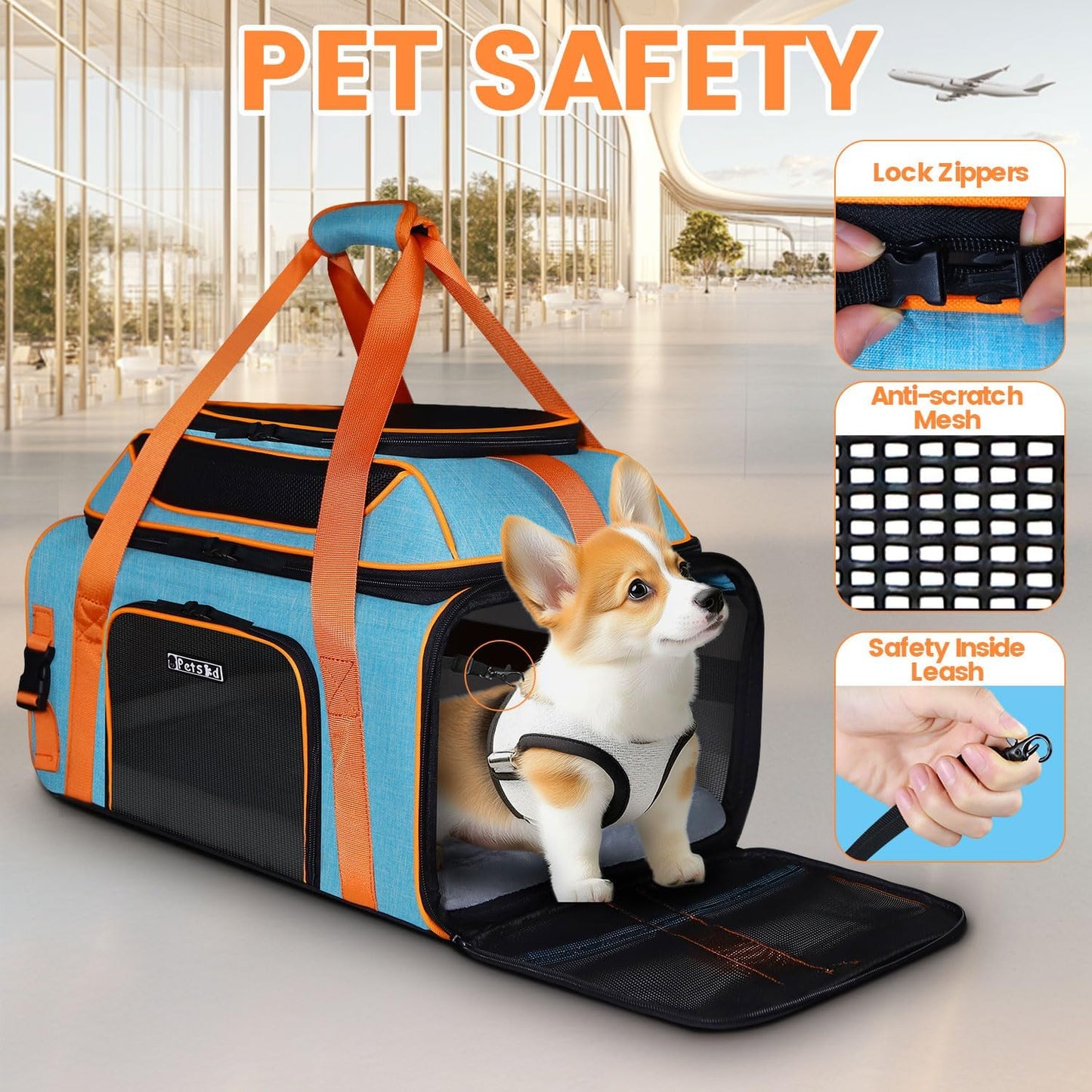 Petskd Top-Expandable Pet Carrier 19x13x9 Inches Southwest Allegiant Airlines Approved, Soft-Sided Carrier for Small Dog Under 15 lbs and Large Cat Under 20 lbs(Blue)