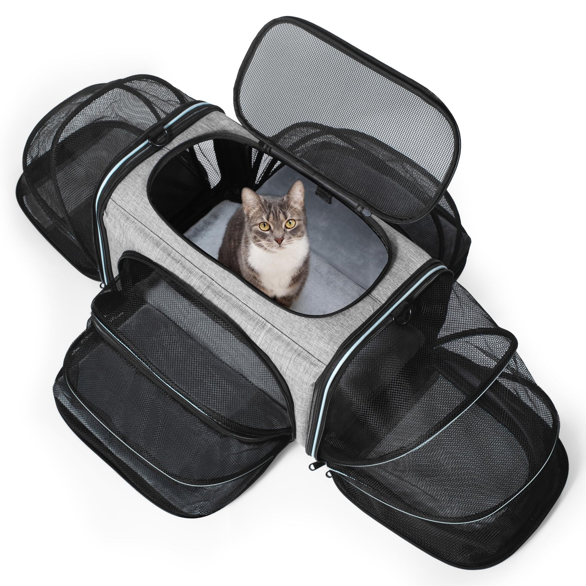 Siivton 4 Way Expandable Pet Carrier, Airline Approved Collapsible Cat Soft-Sided Carriers W/Removable Fleece Pad for Cats, Puppy, Small Dogs (18"x 11"x 11")