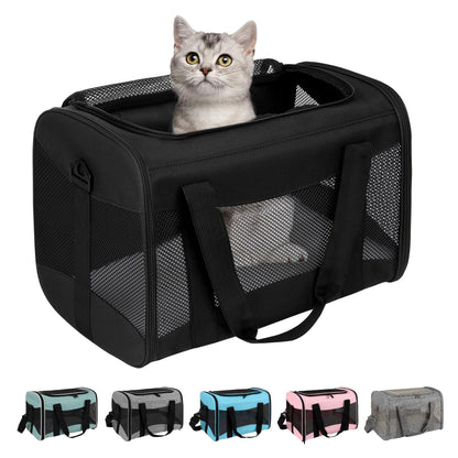 Cat Carrying Case Pet Dog Carrier Soft-Sided Cat Bag Airline Approved, Pet Travel Carrier Up to 15 Lbs, Collapsible Cat Carrier Dog Carrier for Medium Cats Small Cats Dogs(17x11x11 Green)