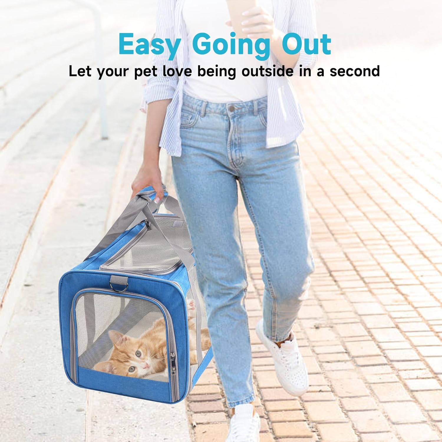 Cat Carrier for Small Cat Pet Carrier for Large and Medium Cat Puppies Portable Cat Carrier Soft Pet Travel Carrier for Cats Cat Bag Carrier Airline Approved Cat Carrier(Large Blue)