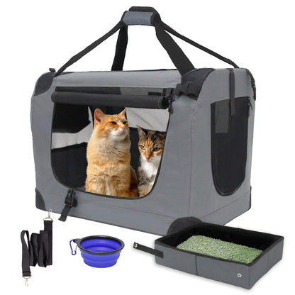 Large Cat Carrier 24"x16.5"x16.5" Portable Dog Crate for Small Medium Dogs Collapsible Traveling Pet Crate with Collapsible Bowl