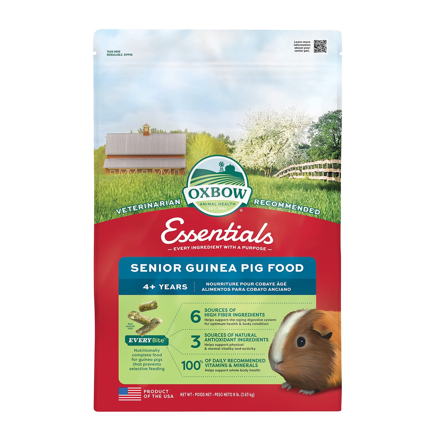 Oxbow Essentials Adult Guinea Pig Food - All Natural Adult Guinea Pig Pellets- Veterinarian Recommended- No Artificial Ingredients- All Natural Vitamins & Minerals- Made in the USA - 5 lb.