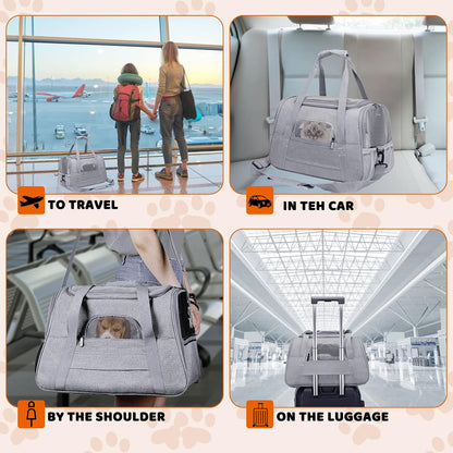 Pet Carrier Bag Airline Approved Up for Cats and Dogs Up to 20LBs, Soft Cat Carrier Dog Carrier Travel Kitten Carrier with Mat, Nail Clipper, Brush, Foldable Bowl Cat Accessories