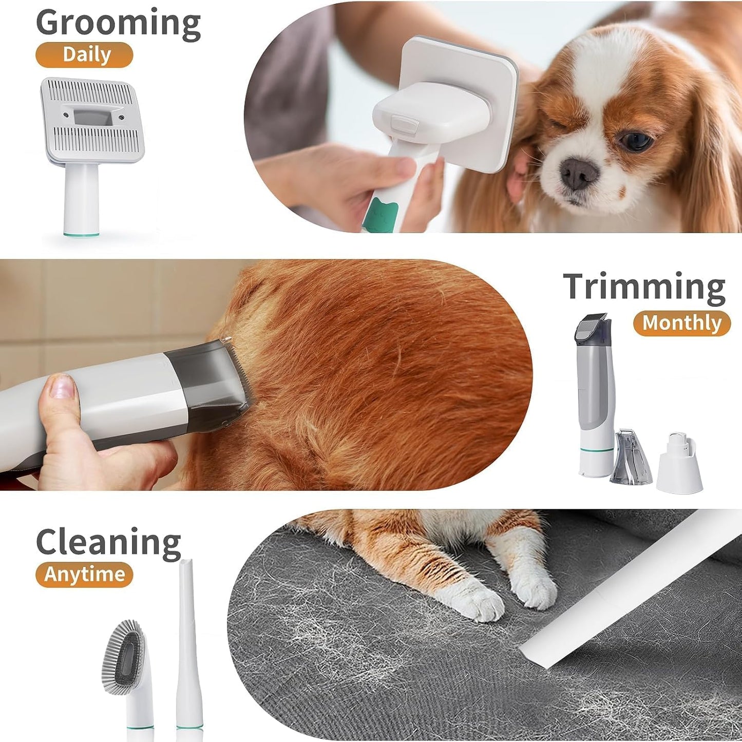 Dog Grooming Kit, Pet Grooming Vacuum with Pet Clipper Nail Grinder, Dog Hair Vacuum with 6 Pet Grooming Tools for Dogs Cats Shedding Grooming